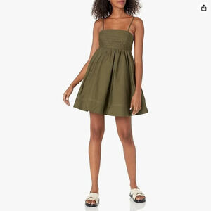 Moon River Pleated Cut-Out Tie Back Smocked Mini Dress  Olive Green Size Medium